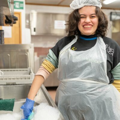 Women enjoying cleaning up