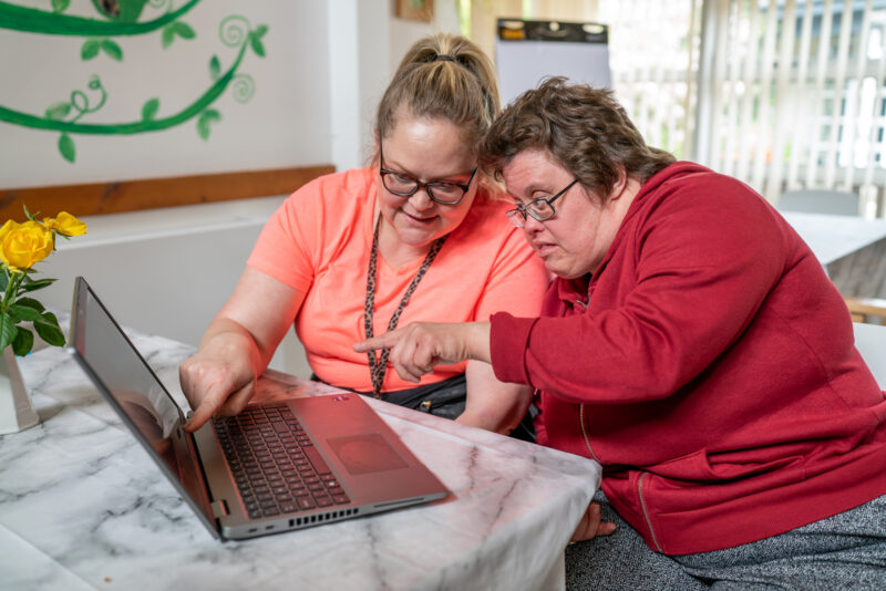 Member of staff helping customer on a laptop
