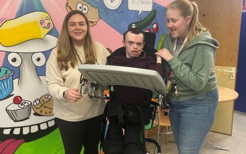 ECL customer Noah using his new standing frame.